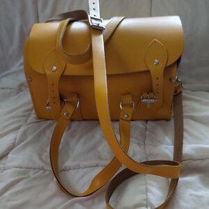 Yellow and Brown Crossbody Bag with Structured Design